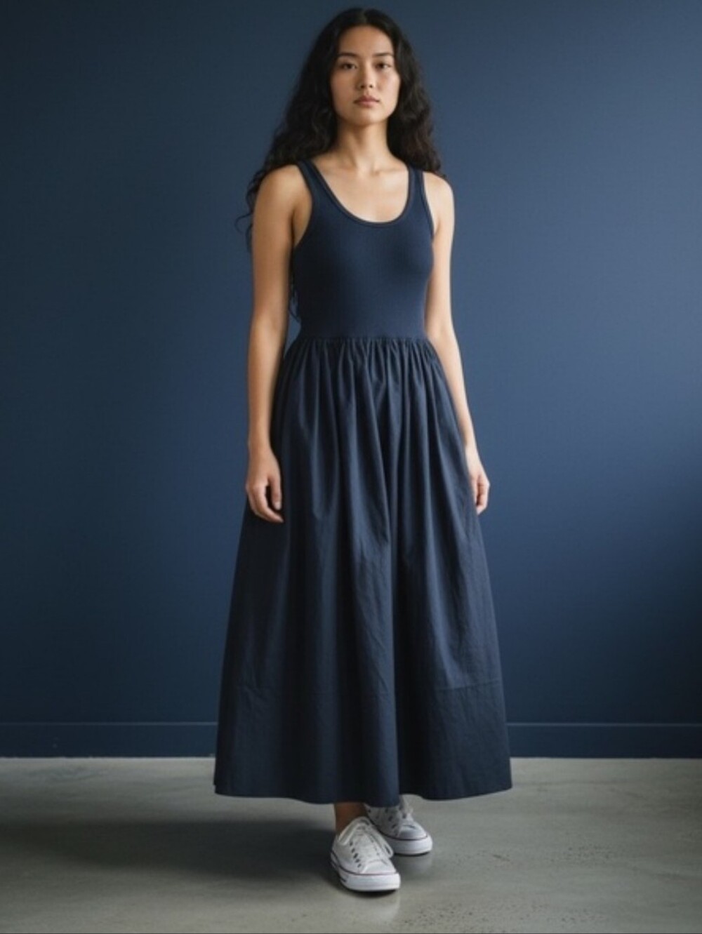 New Mustard Seed Navy Maxi Dress with Tank Bodice and Full Lined Skirt Small